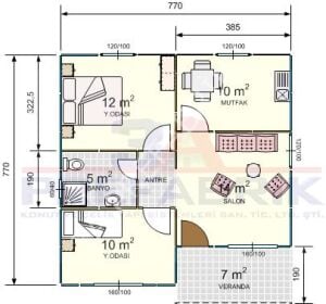 Tek Katlı Prefabrik Ev 62m2. -3A PREFABRİK
