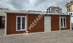 Çatılı  Ahşap Desenli Yaşam Konteyneri-27m2.