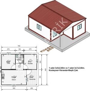 Bağ Bahçeye Yaşam Birleşimli Konteyner- 3A Prefabrik 42m2.