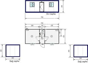 İki Odalı WC'li Ofis Konteyneri K302- 3A Prefabrik